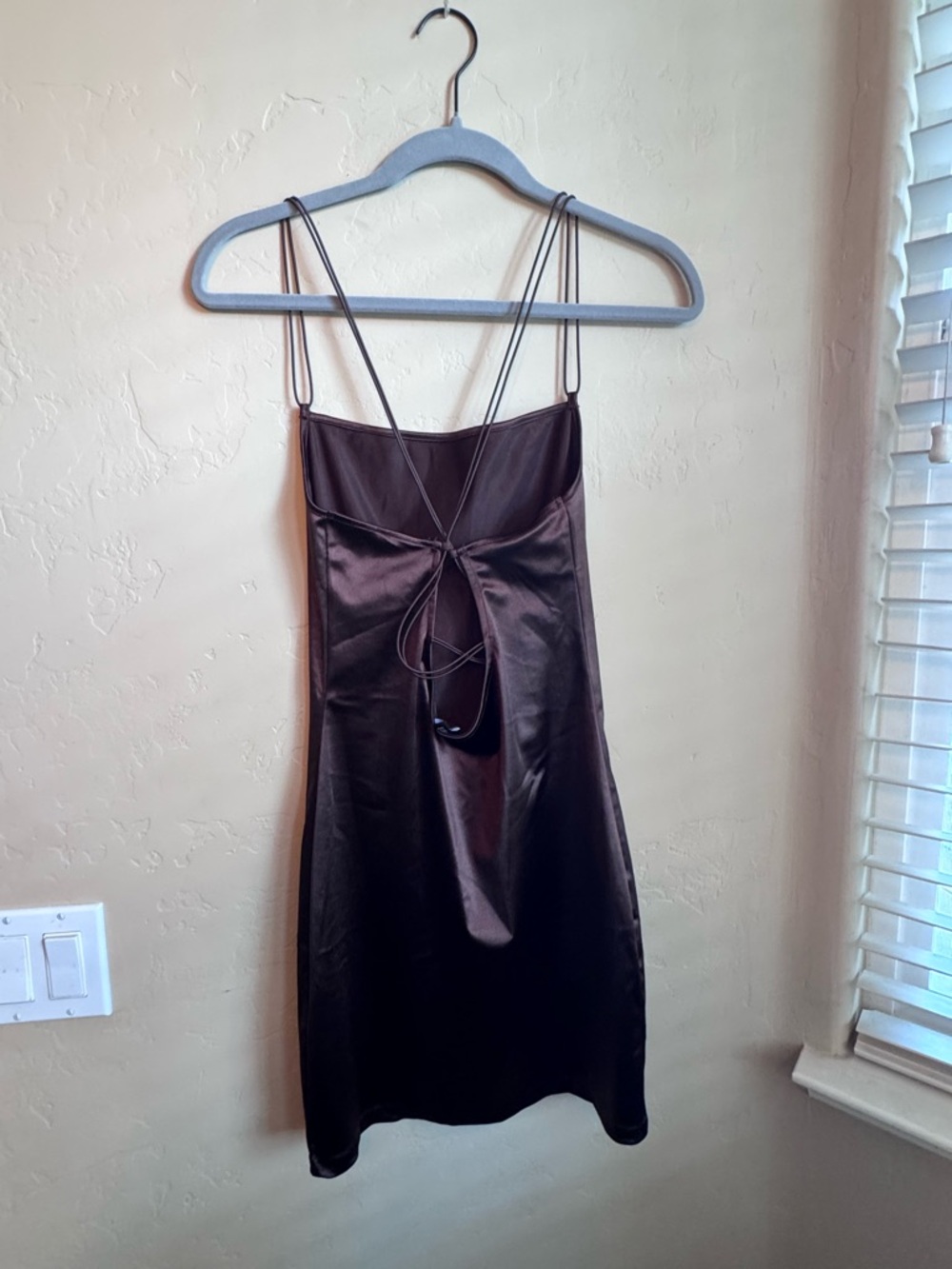 H&M Dark Brown Satin Mini Dress with Double Spaghetti Straps - Picture 2 of 4